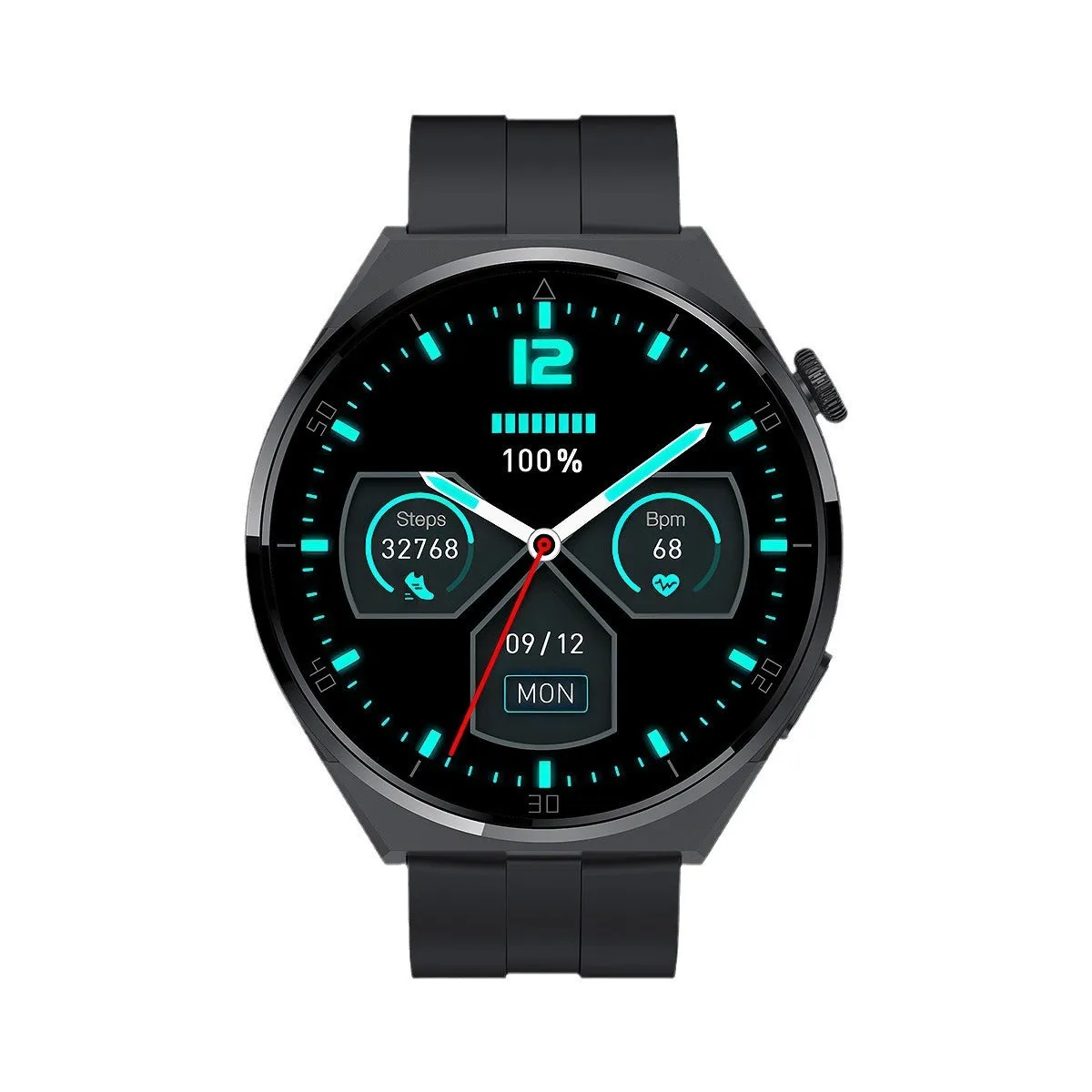 Smart watch in black with TFT screen displaying heart rate monitoring on a wrist