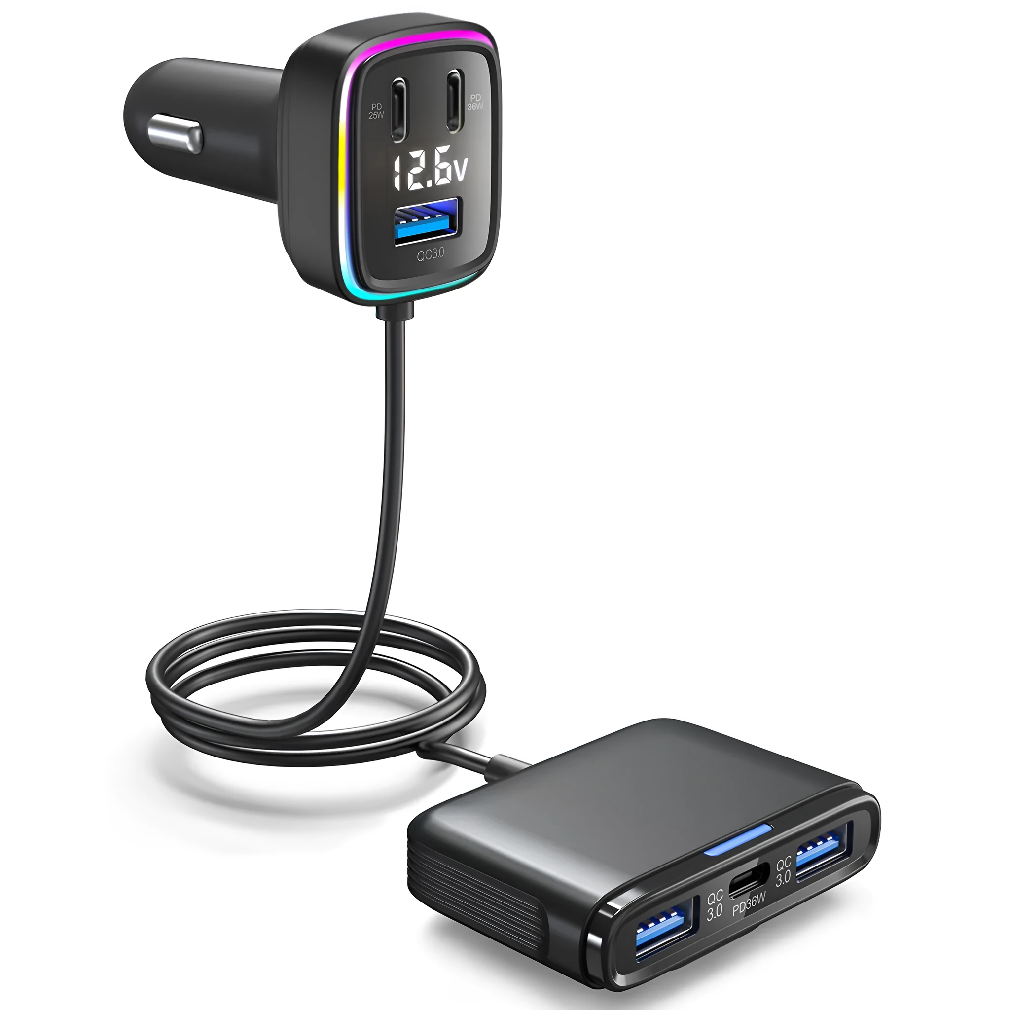 115W compact ABS PC car charger for vehicle 12-24V fast charging