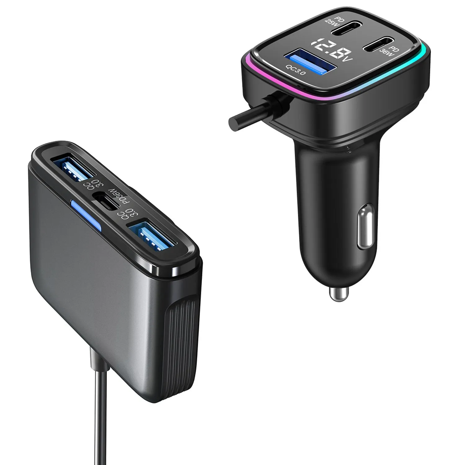 115W compact ABS PC car charger for vehicle 12-24V fast charging