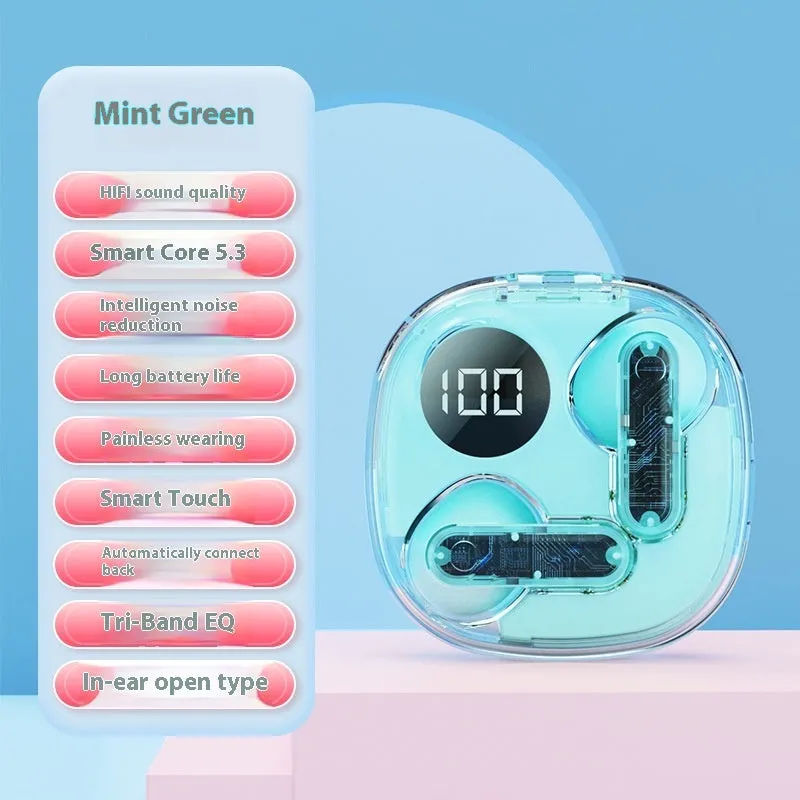 TWS capsule Bluetooth headset with digital display in black, five colour options, in-ear plastic design
