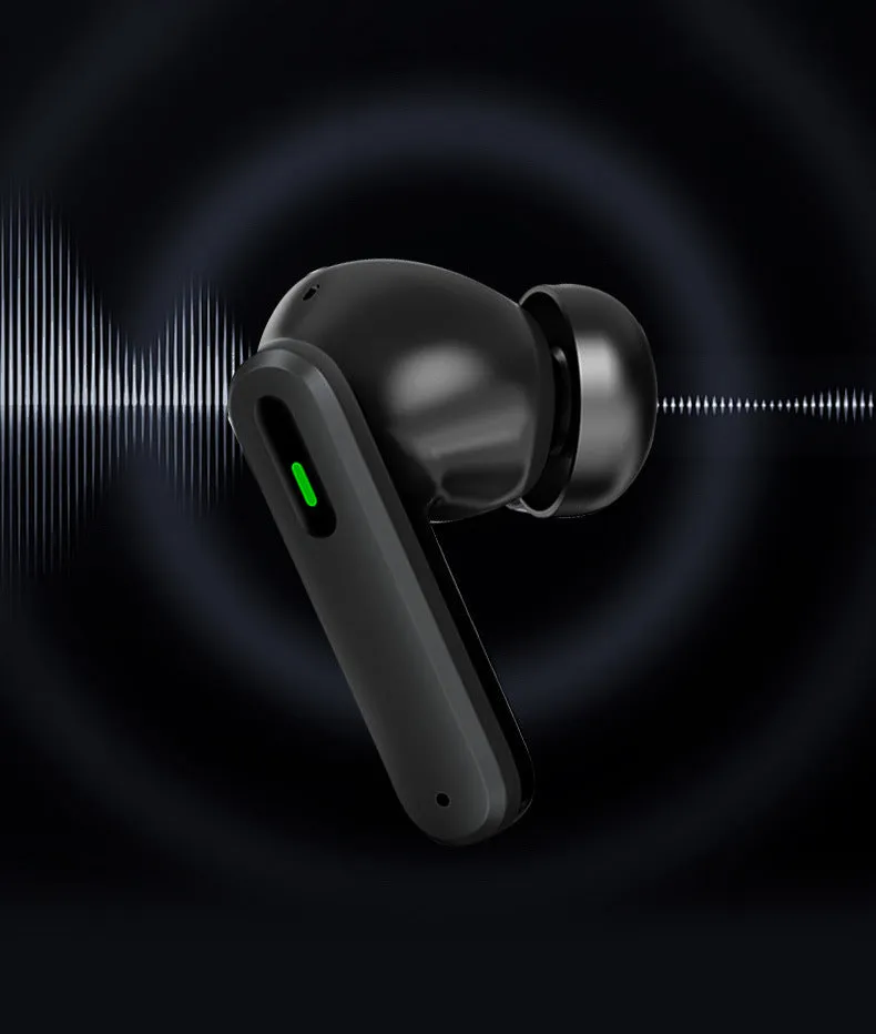 True wireless TWS38 Bluetooth earbuds in black and yellow with dual noise reduction, sports style