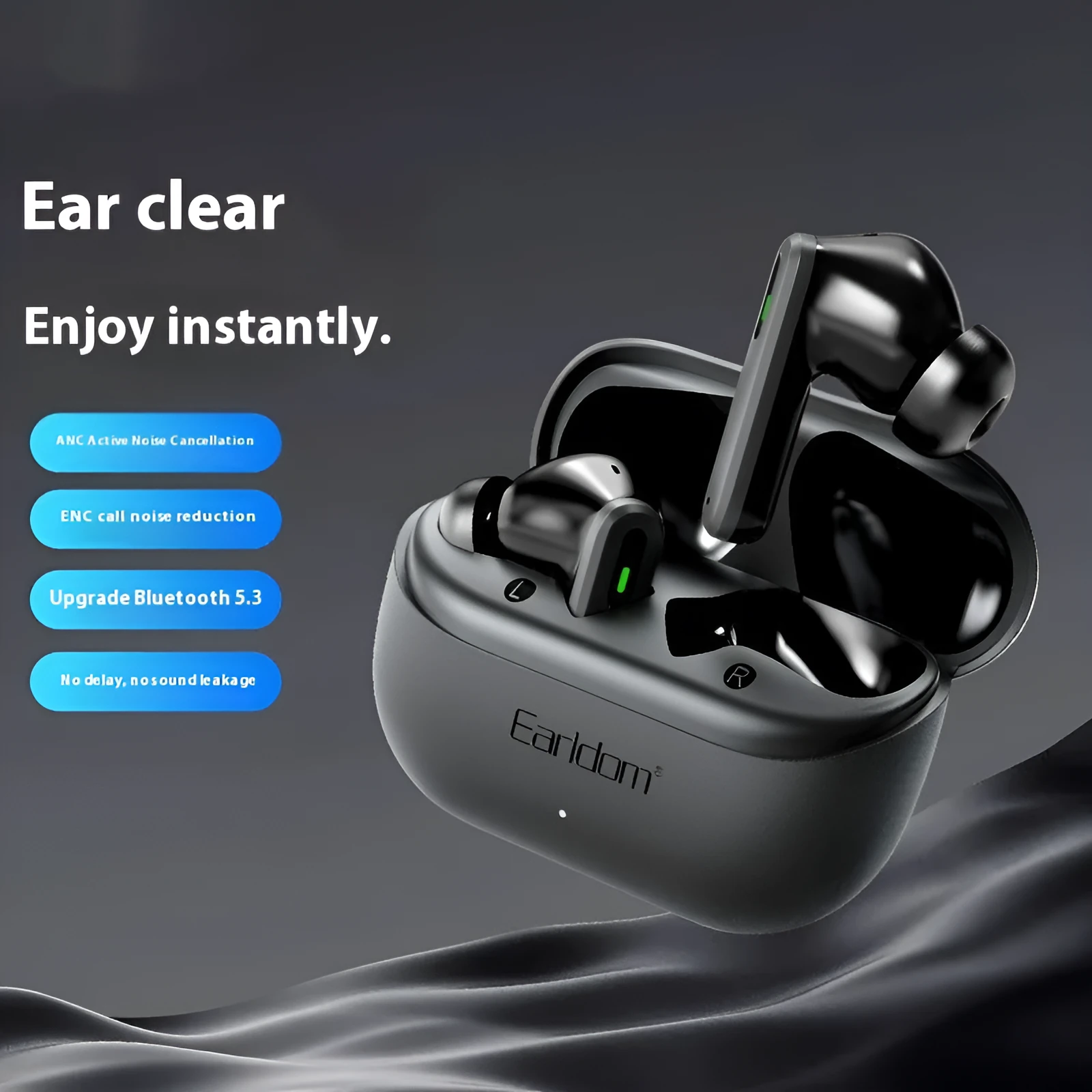 True wireless TWS38 Bluetooth earbuds in black and yellow with dual noise reduction, sports style