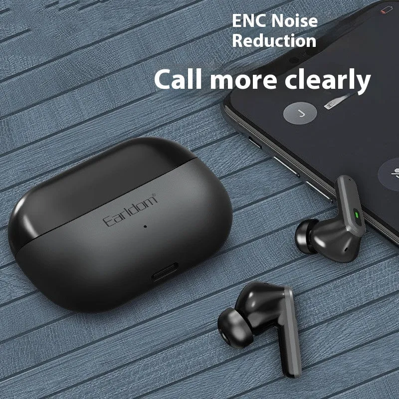 True wireless TWS38 Bluetooth earbuds in black and yellow with dual noise reduction, sports style