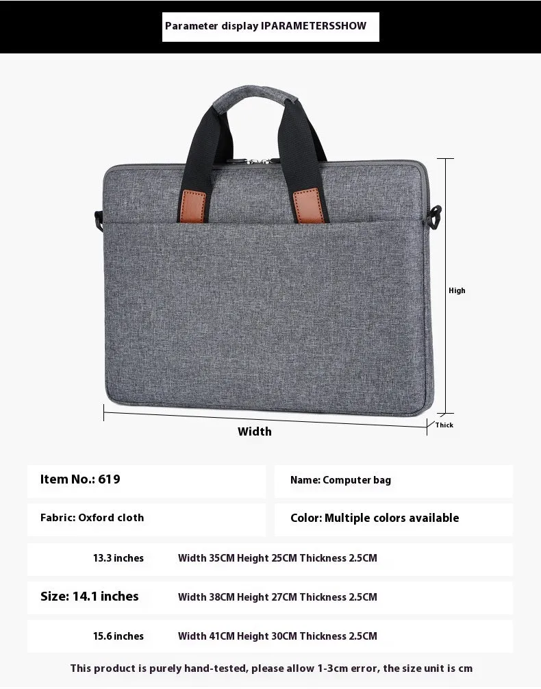 Oxford cloth one-shoulder laptop bag in black with shockproof large capacity design