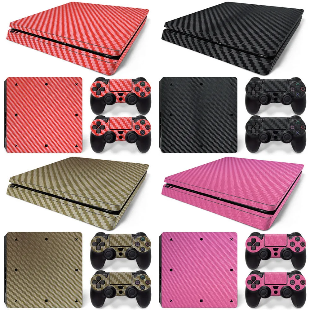 PS4 Slim carbon fiber console skin sticker with grinding yarn texture and HD print in black carbon fiber colour