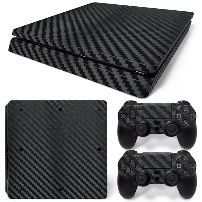 PS4 Slim carbon fiber console skin sticker with grinding yarn texture and HD print in black carbon fiber colour