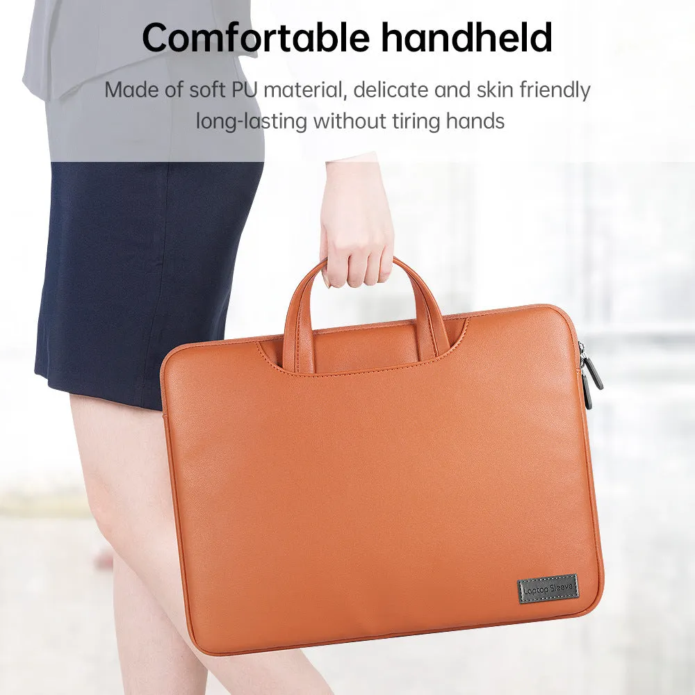 Shockproof waterproof PU laptop bag in black with shoulder strap and accessory bag for 15.6 inch laptop