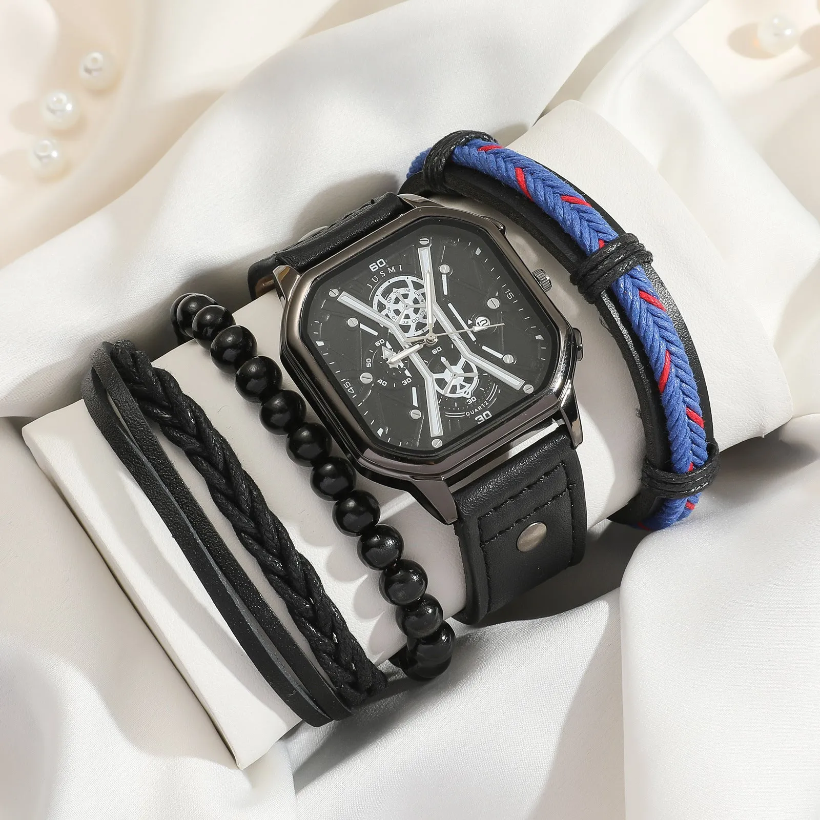 Quartz watch and bracelet set with 40mm alloy dial and strap pointer display