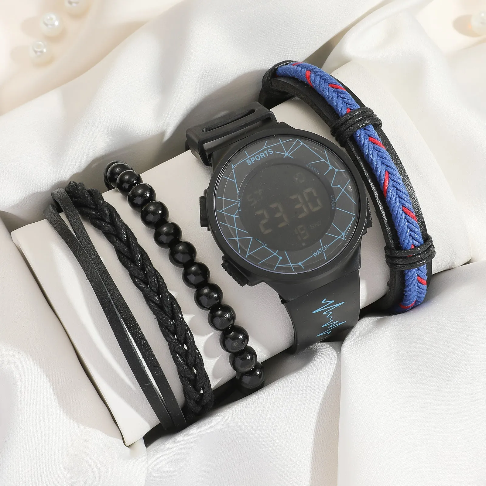 Quartz watch and bracelet set with 40mm alloy dial and strap pointer display