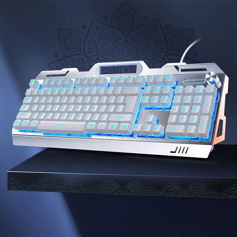 Silver Eagle V2G5 mechanical feeling keyboard with metal panel knob, white blue backlight, mouse and headset