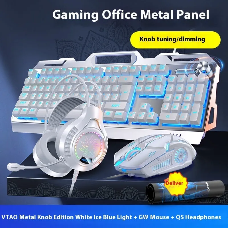 Silver Eagle V2G5 mechanical feeling keyboard with metal panel knob, white blue backlight, mouse and headset
