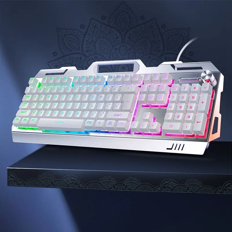 Silver Eagle V2G5 mechanical feeling keyboard with metal panel knob, white blue backlight, mouse and headset