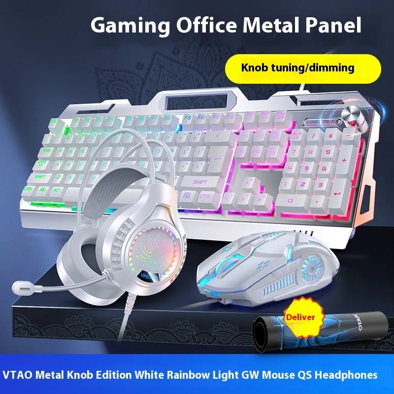 Silver Eagle V2G5 mechanical feeling keyboard with metal panel knob, white blue backlight, mouse and headset
