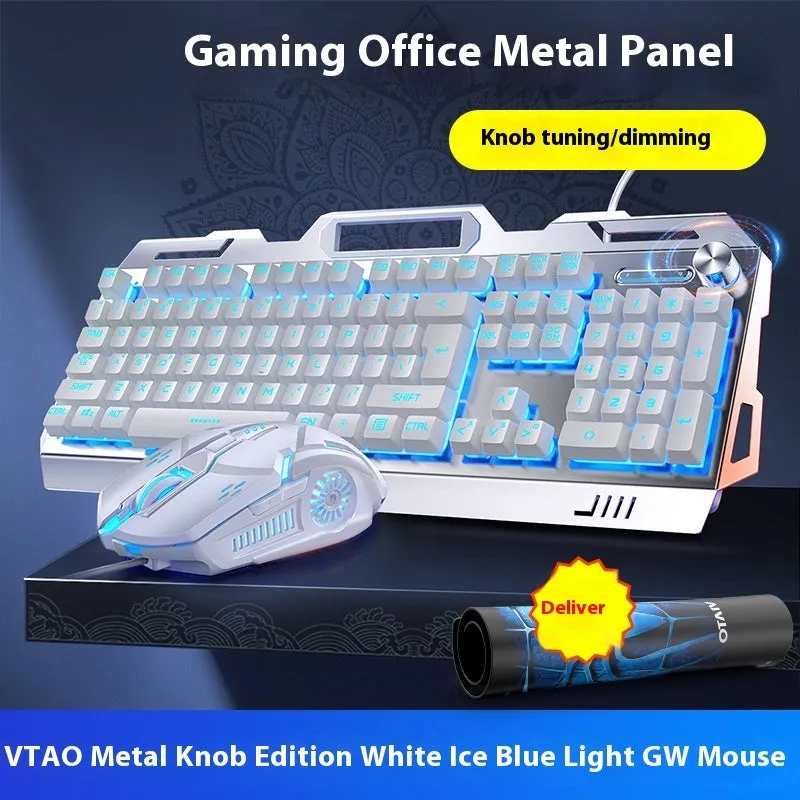 Silver Eagle V2G5 mechanical feeling keyboard with metal panel knob, white blue backlight, mouse and headset