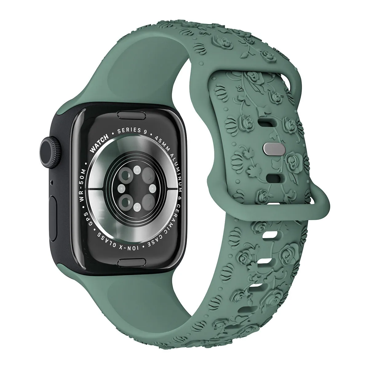Embossed rose silicone watch strap for Apple Watch 38/40/41mm and 42/44/45mm in multiple colours