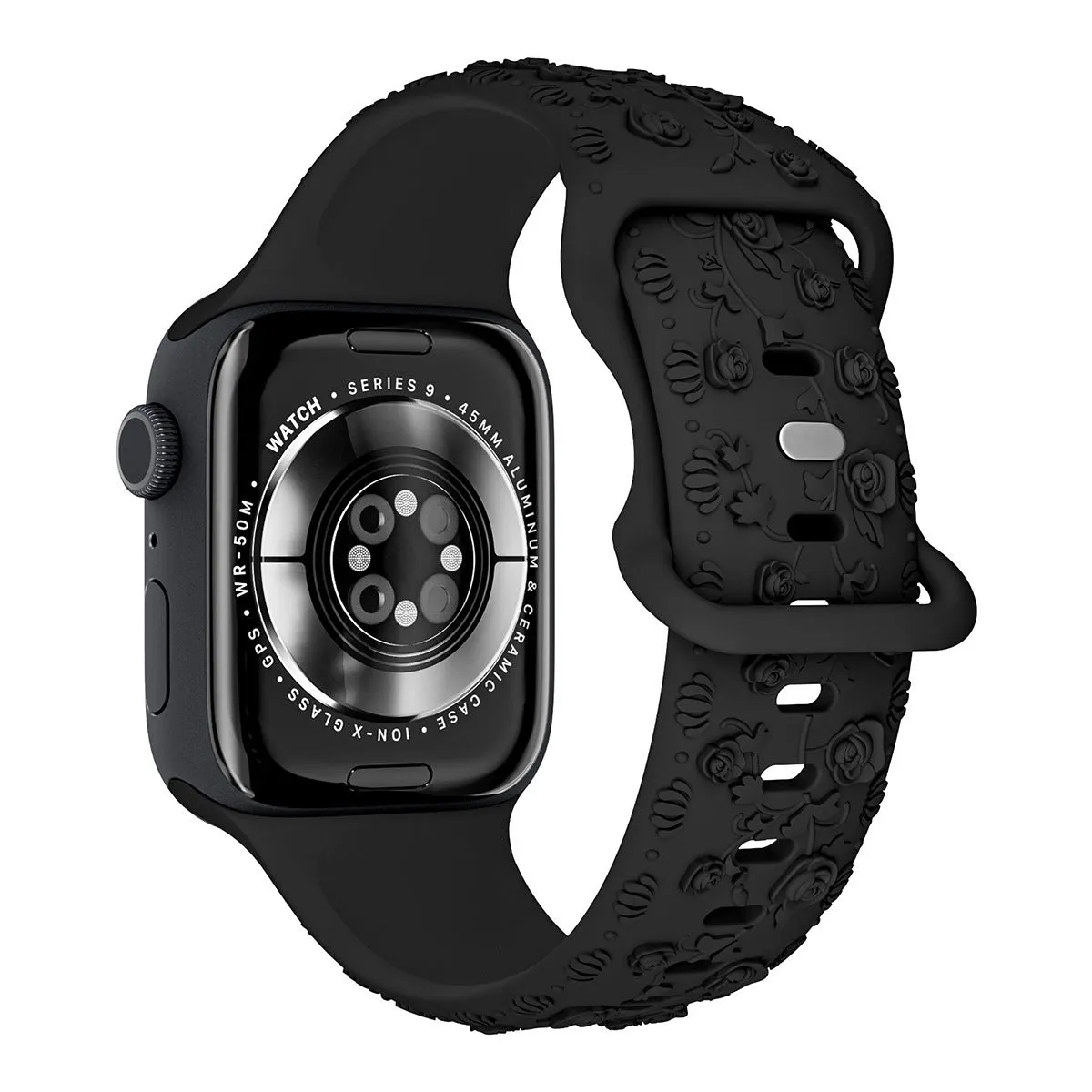 Embossed rose silicone watch strap for Apple Watch 38/40/41mm and 42/44/45mm in multiple colours