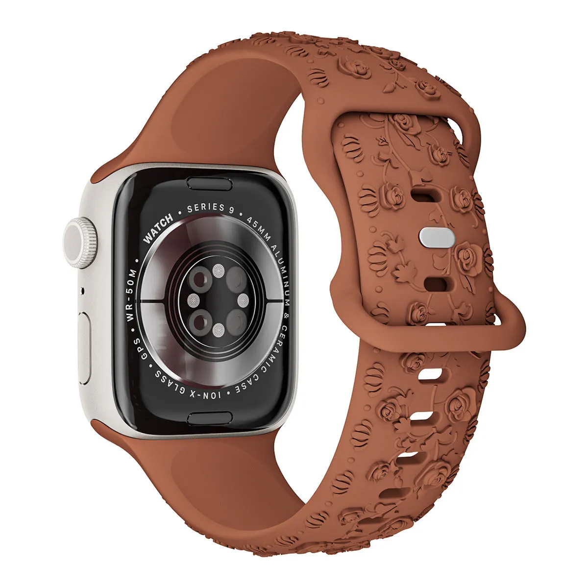 Embossed rose silicone watch strap for Apple Watch 38/40/41mm and 42/44/45mm in multiple colours