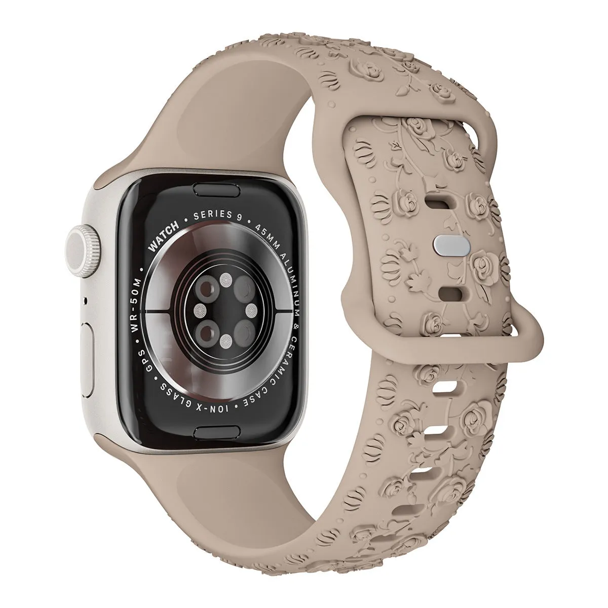 Embossed rose silicone watch strap for Apple Watch 38/40/41mm and 42/44/45mm in multiple colours