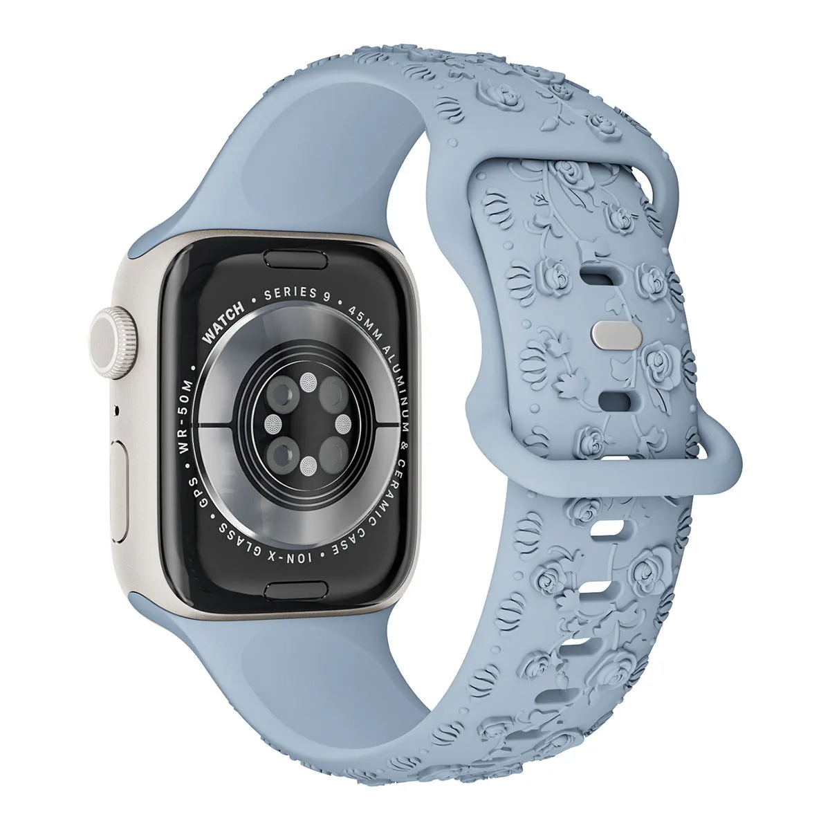 Embossed rose silicone watch strap for Apple Watch 38/40/41mm and 42/44/45mm in multiple colours