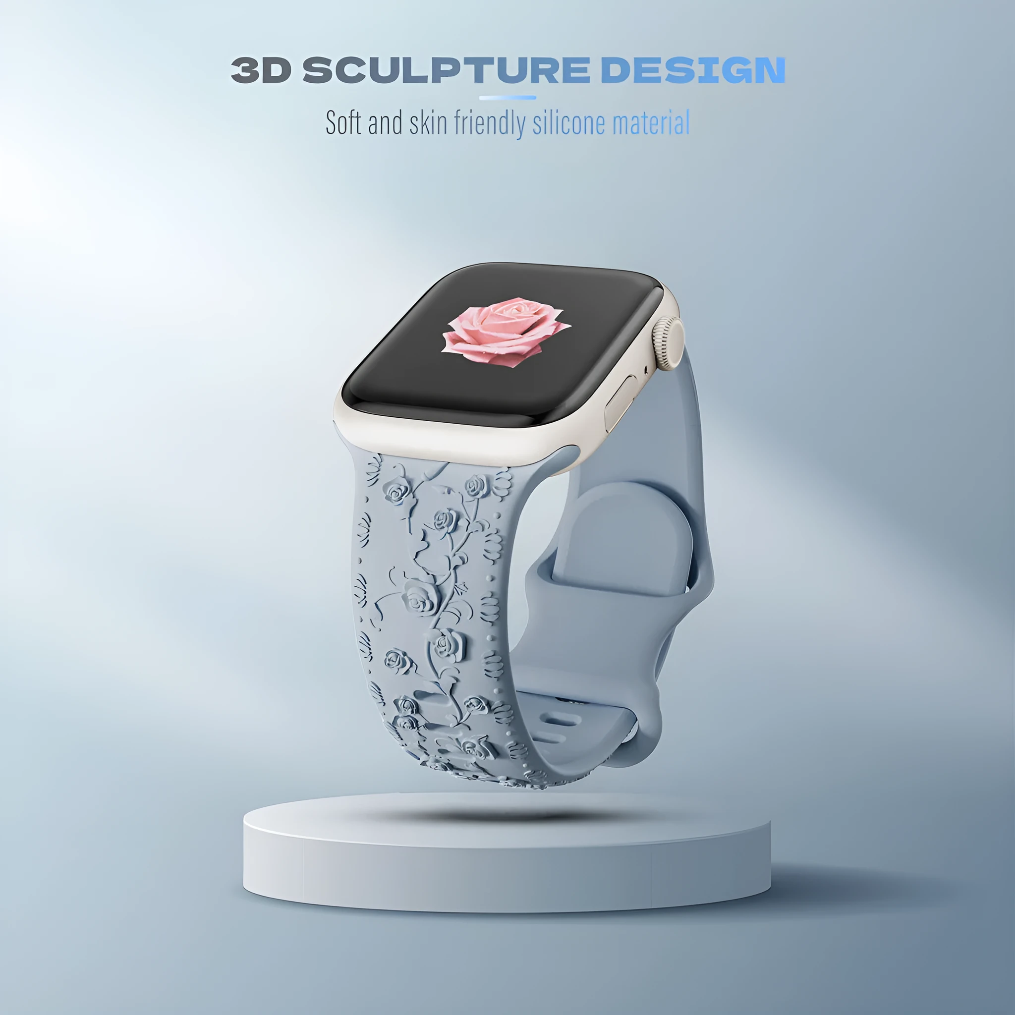 Embossed rose silicone watch strap for Apple Watch 38/40/41mm and 42/44/45mm in multiple colours