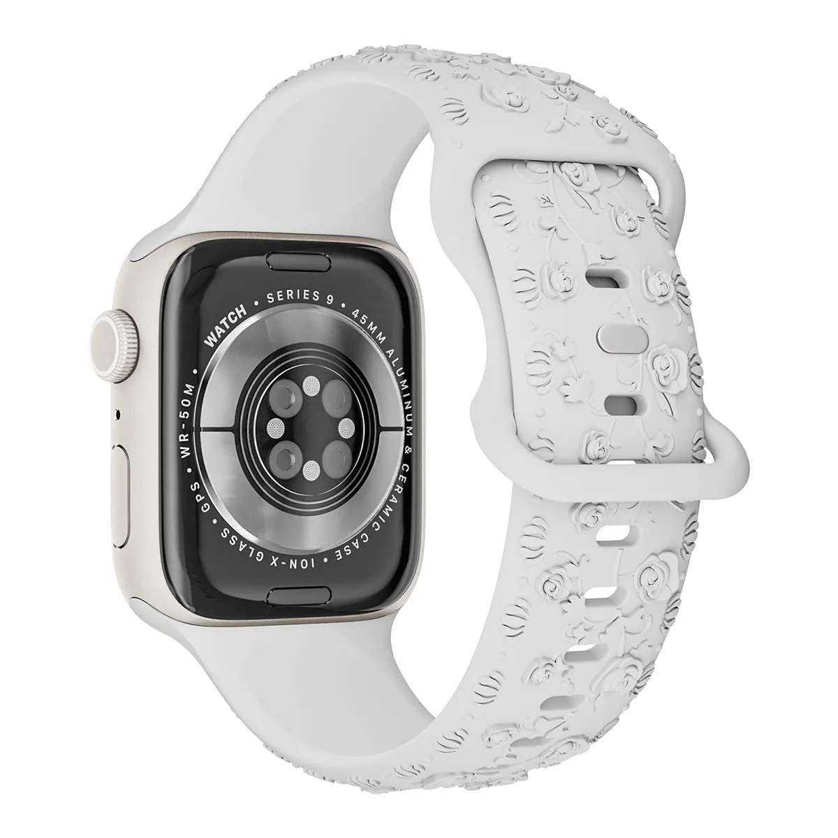 Embossed rose silicone watch strap for Apple Watch 38/40/41mm and 42/44/45mm in multiple colours