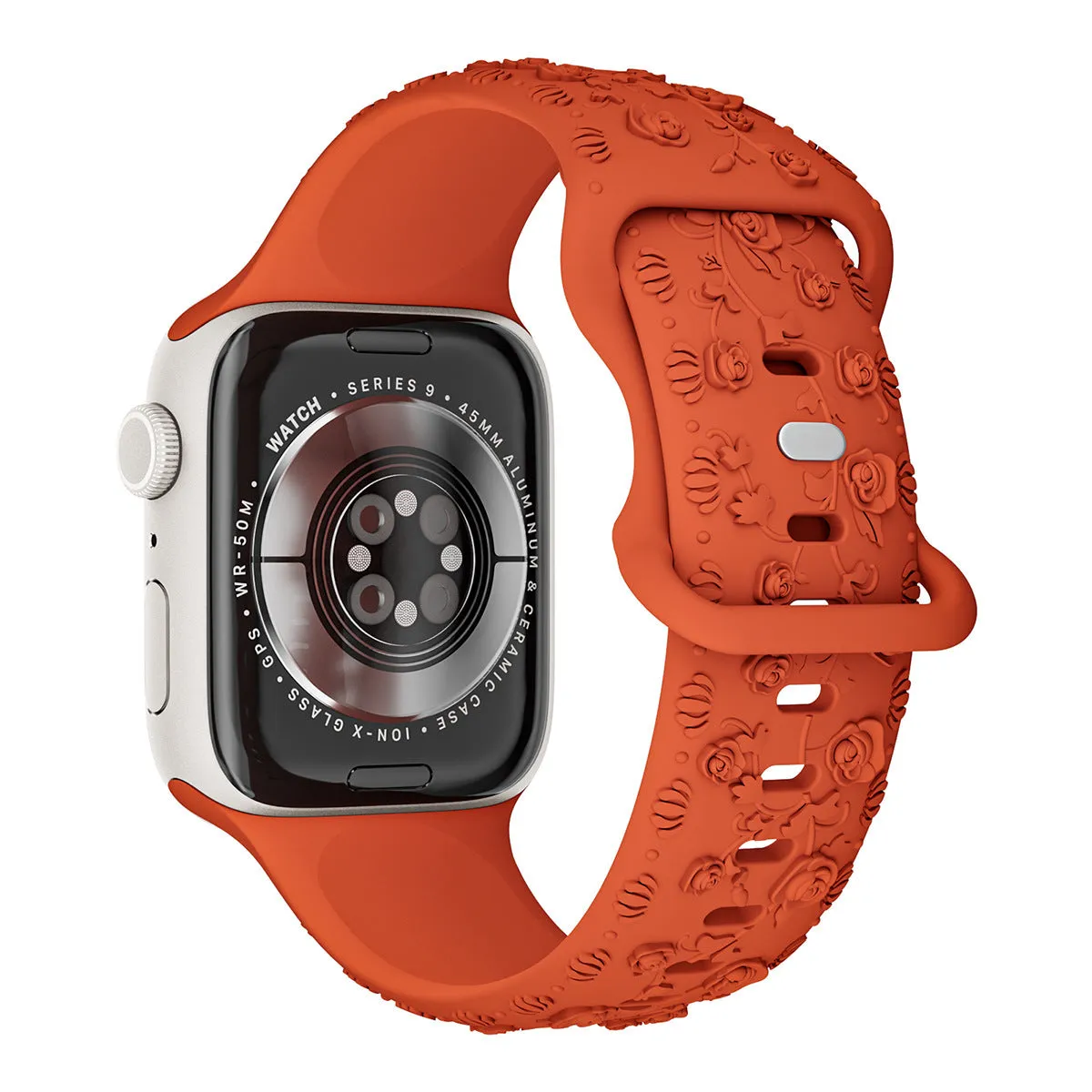 Embossed rose silicone watch strap for Apple Watch 38/40/41mm and 42/44/45mm in multiple colours