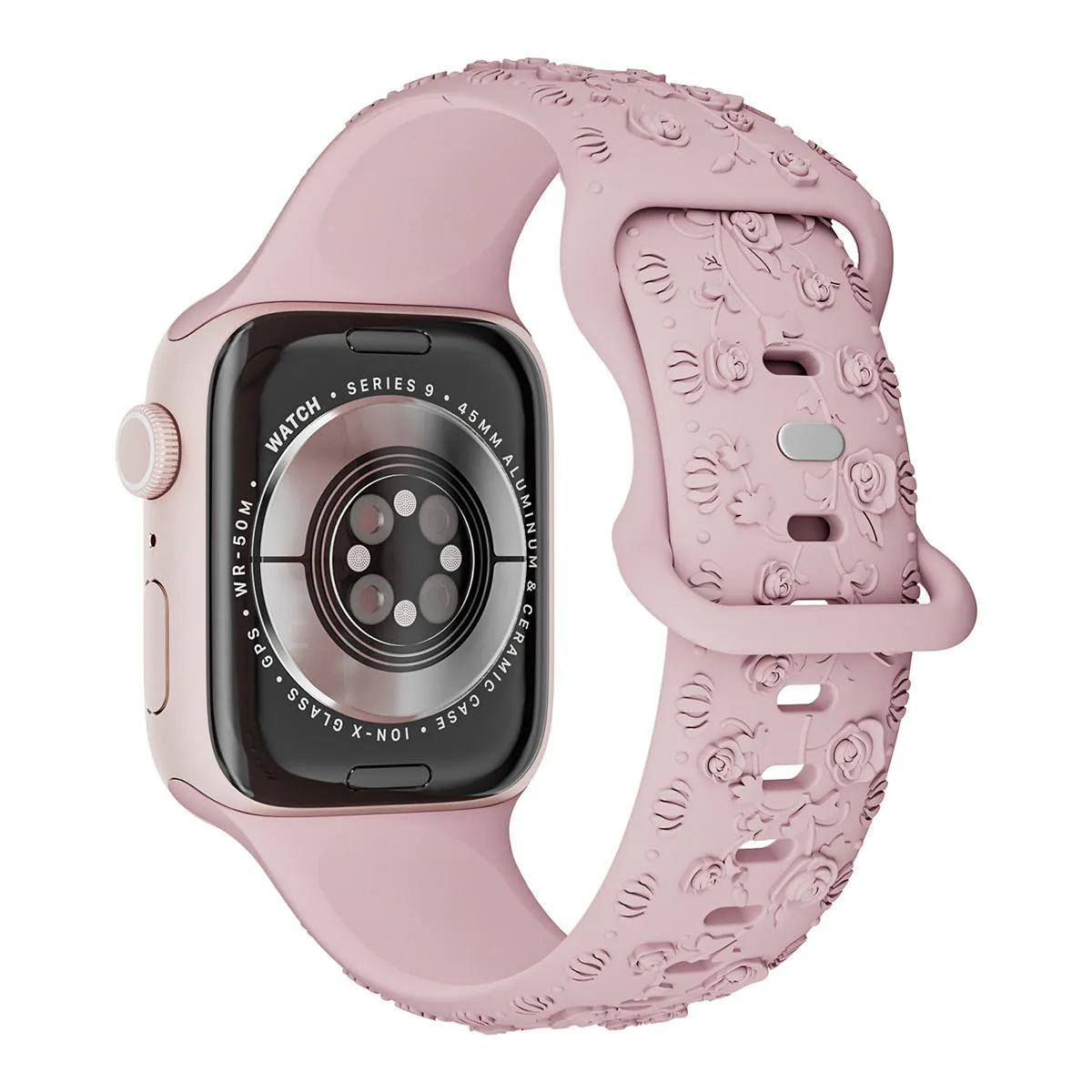 Embossed rose silicone watch strap for Apple Watch 38/40/41mm and 42/44/45mm in multiple colours