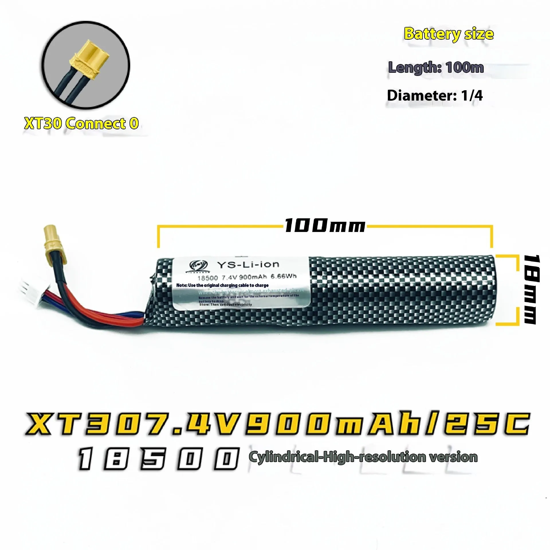 Replacement lithium battery for children's soft elastic air toy gun, 7.4V 900mAh or 11.1V 2000mAh, cylindrical cells with SM Odamiya XT30 Tamiya connectors