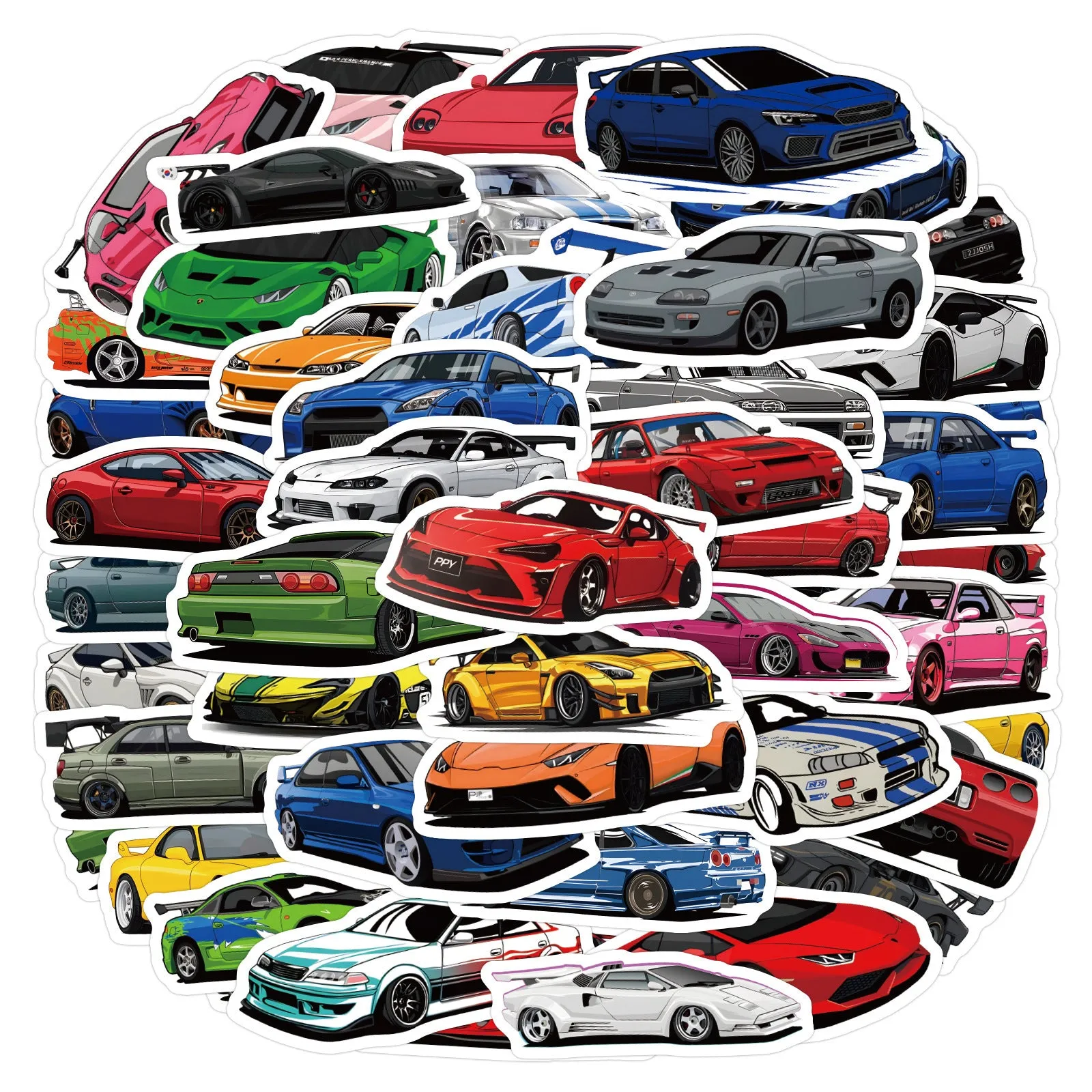 50 pack JDM car cartoon graffiti offset printed waterproof stickers for customisation