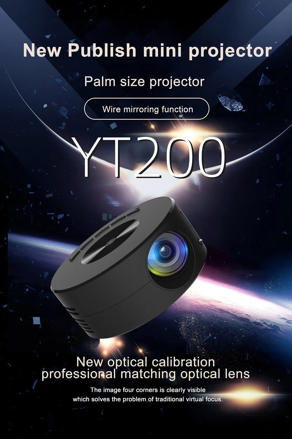 White portable wired same screen projector for mobile phones with remote control