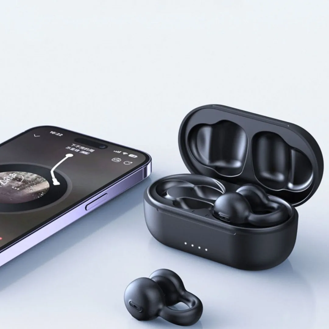 Wireless bone conduction sports Bluetooth headset in I20 Black with clip-on ear design