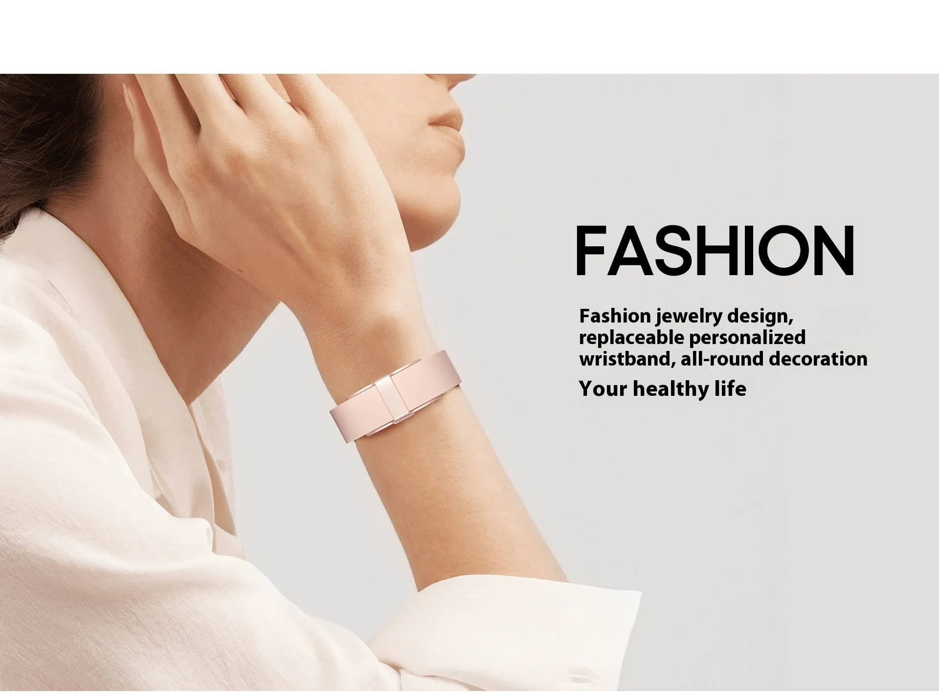 Smart bracelet in silver with heart rate blood pressure sleep and blood oxygen monitoring on display, waterproof sports design