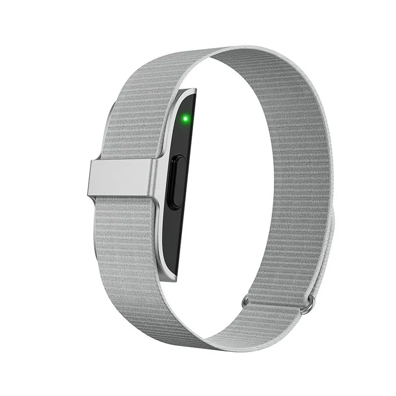 Smart bracelet in silver with heart rate blood pressure sleep and blood oxygen monitoring on display, waterproof sports design
