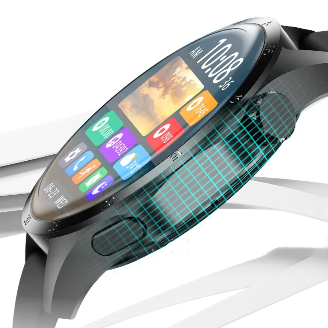 Black Bluetooth smartwatch with TFT touch screen shown with both silicone and Milan net strap options.