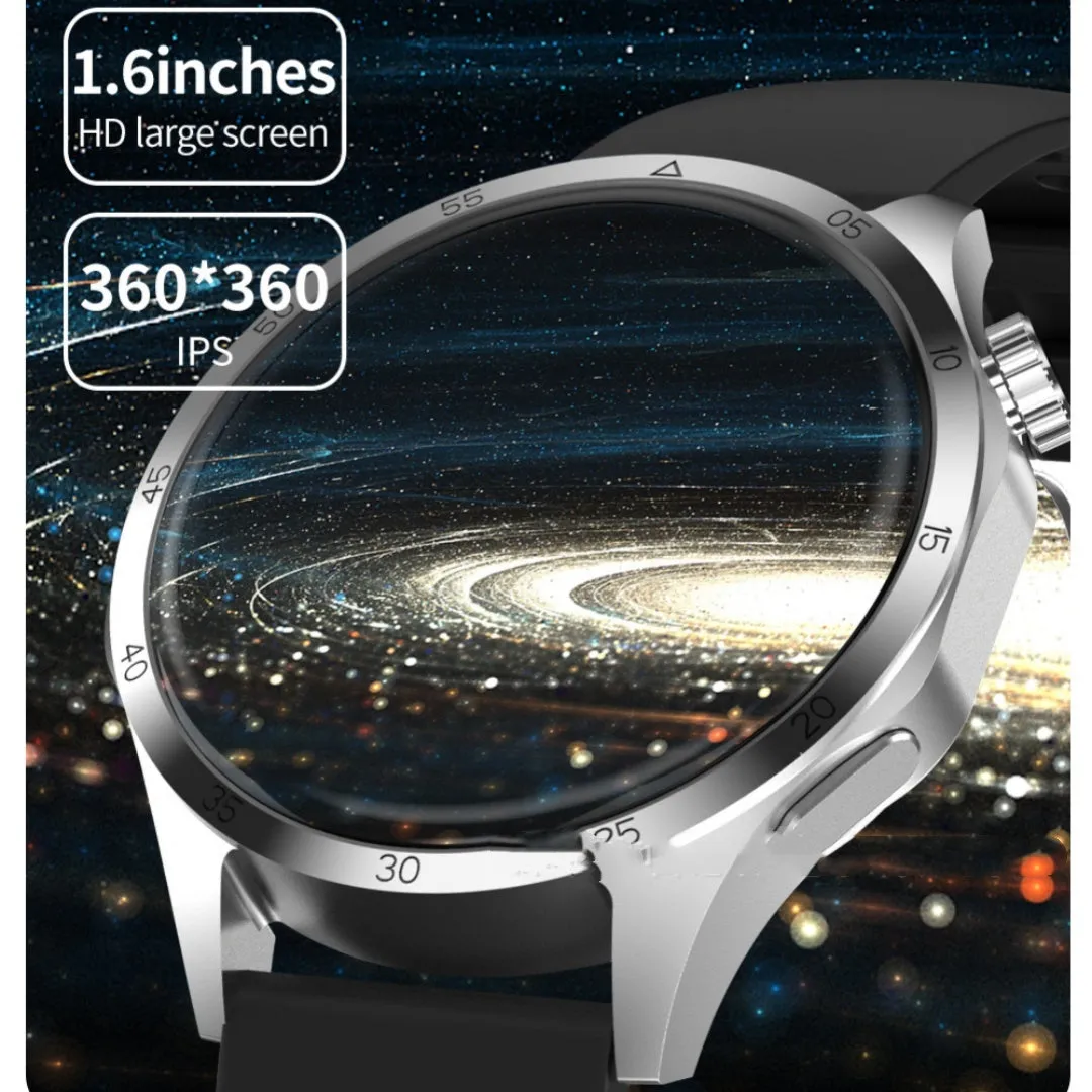 Black Bluetooth smartwatch with TFT touch screen shown with both silicone and Milan net strap options.
