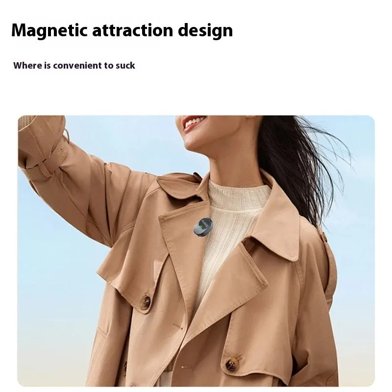 Magnetic suction wireless collar microphone in black for meetings and interviews