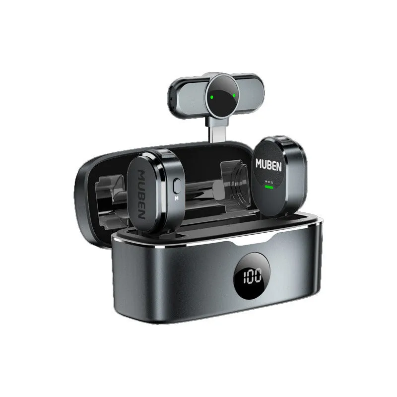 Magnetic suction wireless collar microphone in black for meetings and interviews
