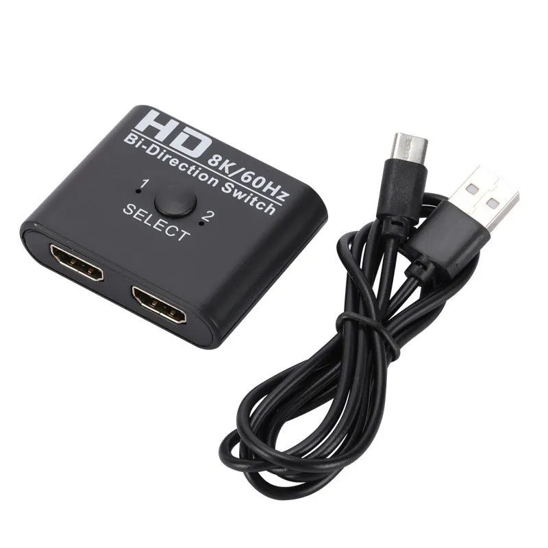 HDMI bidirectional AB switcher with switch button and two LED indicators, supports 8K 60Hz