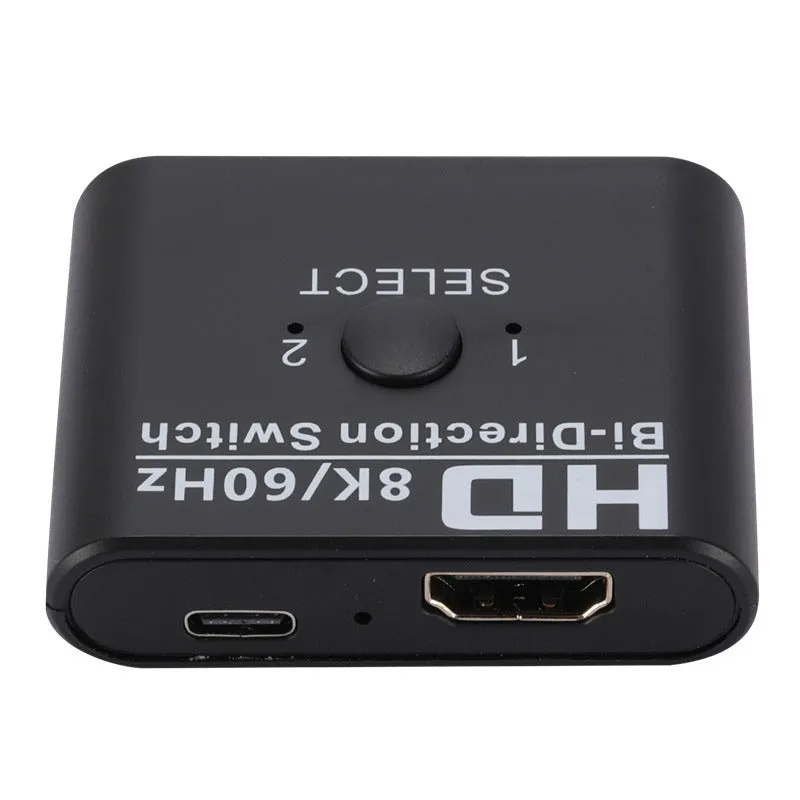 HDMI bidirectional AB switcher with switch button and two LED indicators, supports 8K 60Hz