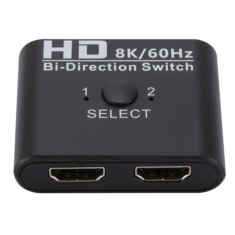 HDMI bidirectional AB switcher with switch button and two LED indicators, supports 8K 60Hz