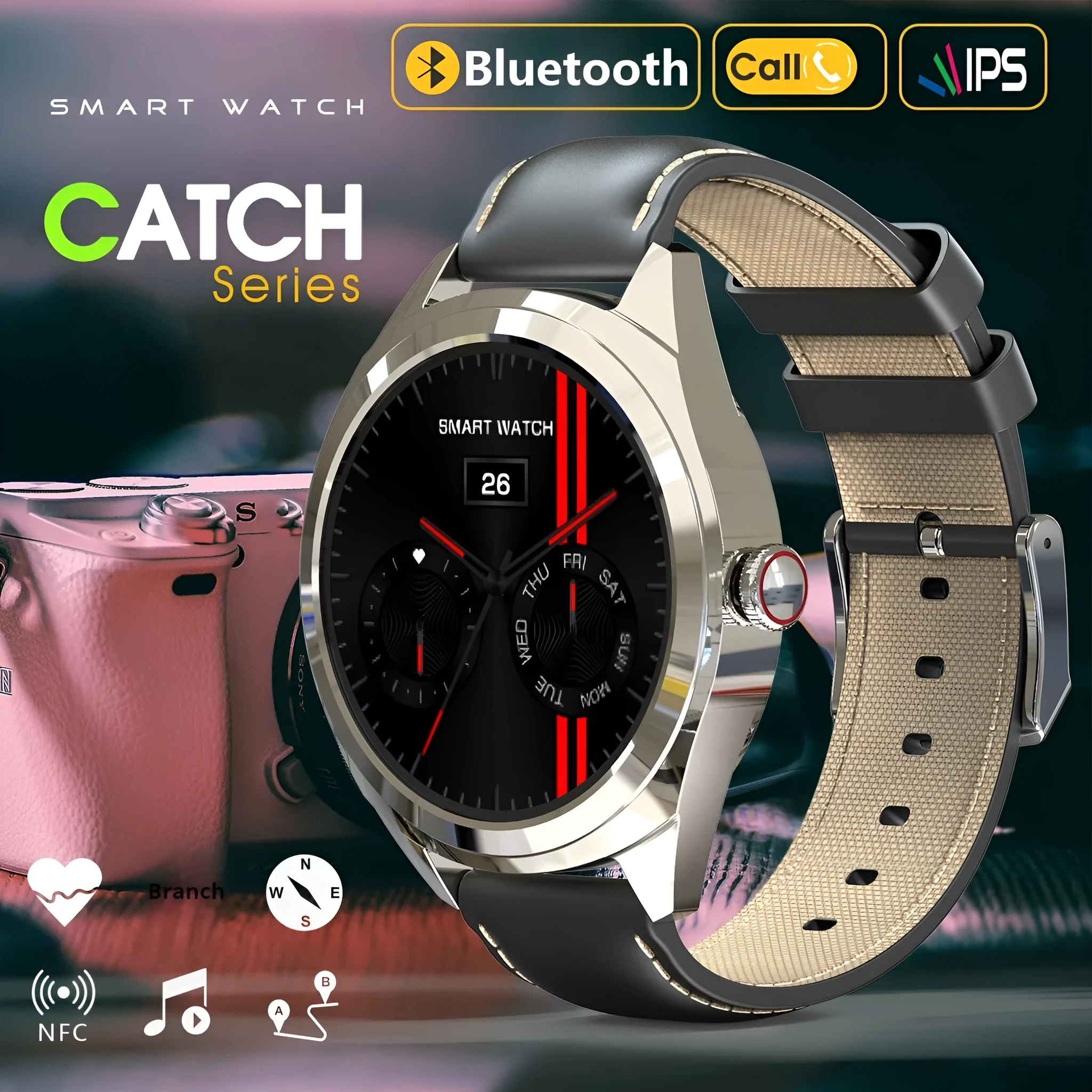 New S82i smart watch with silver silicone strap showing large HD screen and health monitoring features