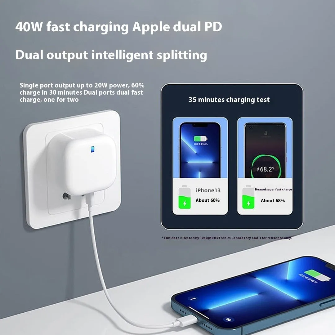 White PD40W Type-C fast charger head with compact design