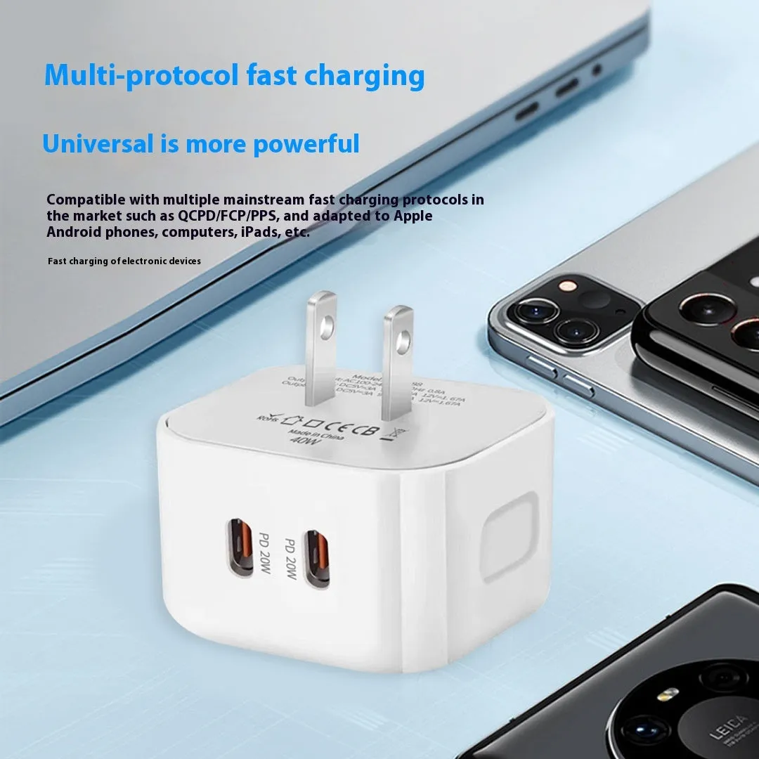 White PD40W Type-C fast charger head with compact design