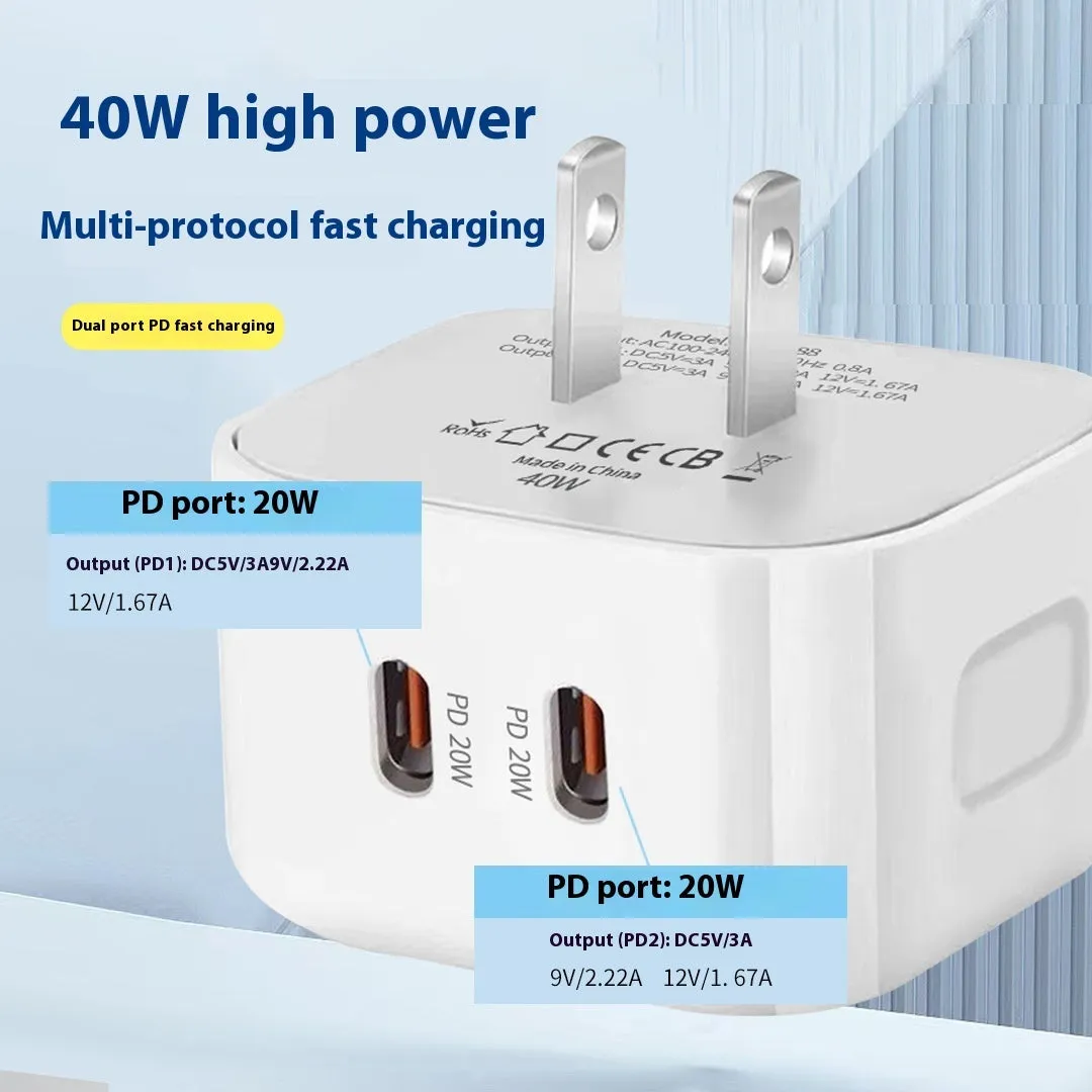 White PD40W Type-C fast charger head with compact design