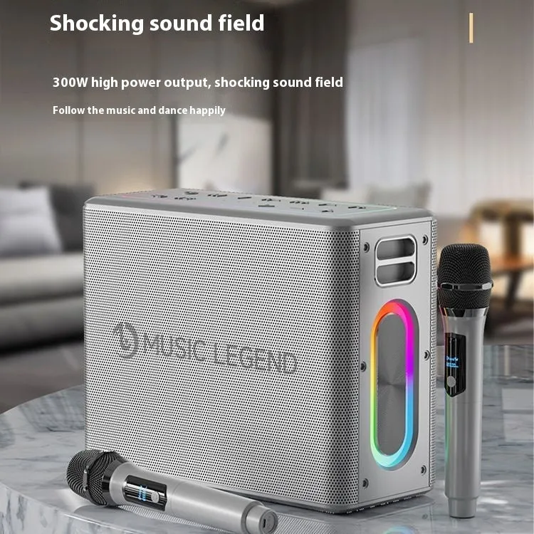 High-power outdoor karaoke Bluetooth audio with 100W dual microphone sound card in black