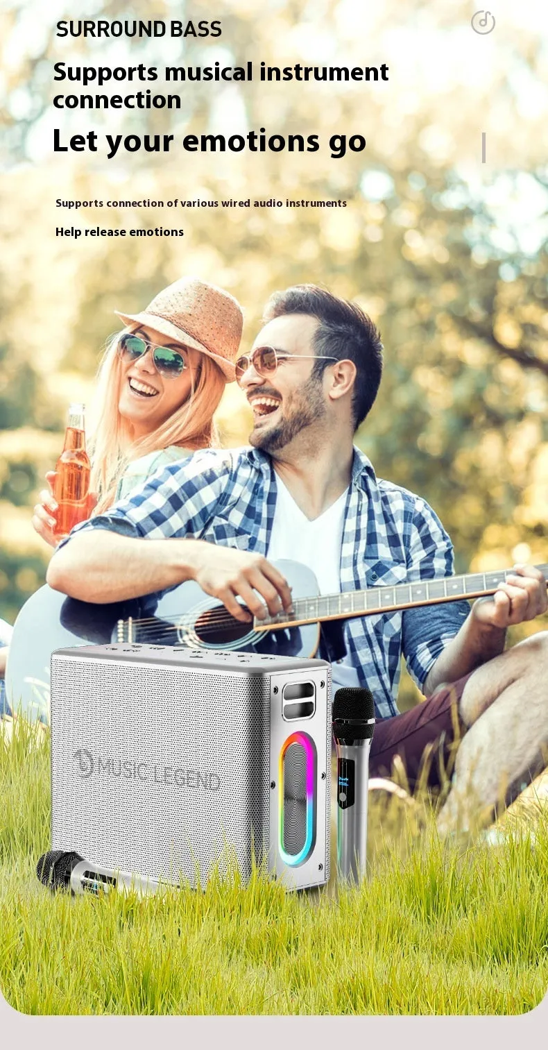 High-power outdoor karaoke Bluetooth audio with 100W dual microphone sound card in black