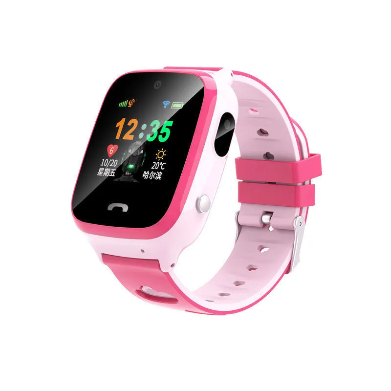 Children's smart phone watch with HD touchscreen and silicone wrist strap in pink or blue colour options