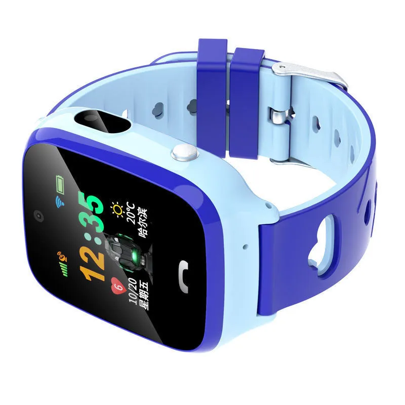 Children's smart phone watch with HD touchscreen and silicone wrist strap in pink or blue colour options