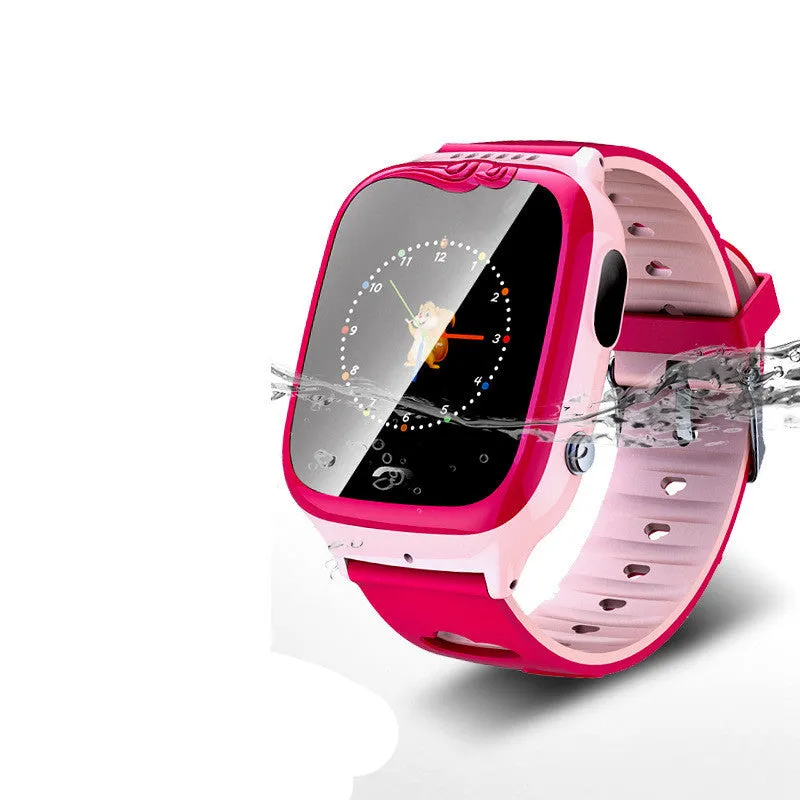 Children's smart phone watch with HD touchscreen and silicone wrist strap in pink or blue colour options