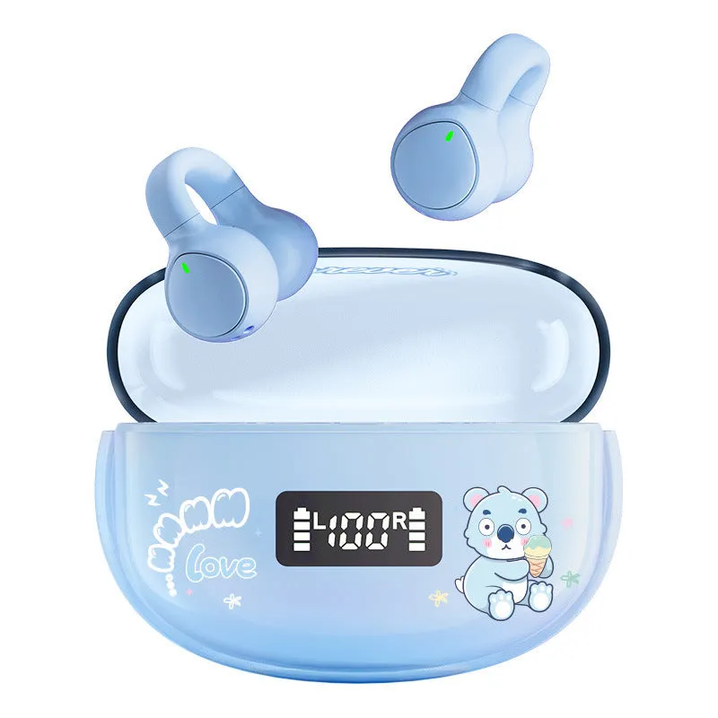 B105C wireless clip ear sports headphones in Black Goose colour with digital display and charging bay